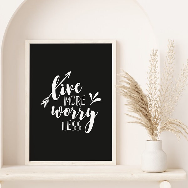 40% OFF Live More Worry Less Wood Home Decor, Home Decor, Typography Poster, Inspirational Quotes, Motivational Quotes, Black Background