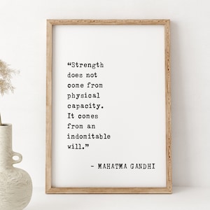 Impresión artística con cita de fuerza / Decoración de pared inspiradora de Mahatma Gandhi / Póster motivacional de entrenamiento y determinación