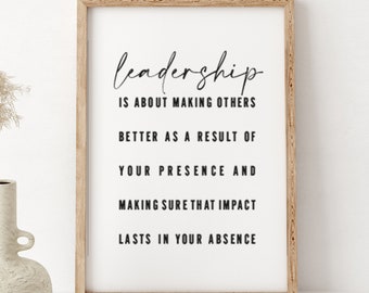 Leadership quote wall art, Inspirational wooden frame, Office decor, Boss gift, Dorm decor, Teacher gift, Rustic farmhouse style