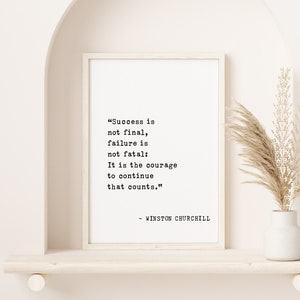Impresión con cita "El éxito no es el final", arte de pared inspirador de Winston Churchill, decoración de oficina motivacional, regalo inspirador de arte para el hogar con valor