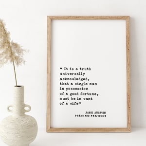 40% OFF Pride and Prejudice Art Jane Austen Quote , It is a truth universally acknowledged wood sign, first line of the book