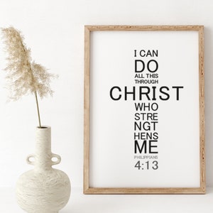 Bibelvers in Form eines christlichen Kreuzes Holzschild, Ich vermag alles durch Christus, der mich stärkt, Philipper 4 13