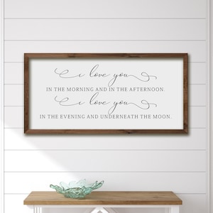 Letrero para habitación de bebé, letrero con la frase "Te amo por la mañana", decoración de habitación de bebé, decoraciones de pared para bebé, letrero sobre cuna