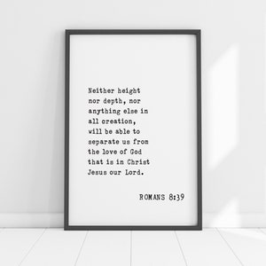 Romanos 8:39 Arte de pared: decoración cristiana inspiradora, impresión de las Escrituras sobre el amor de Dios, decoración para el hogar o la oficina, regalo perfecto para creyentes