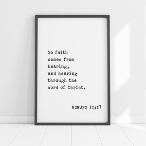 Romans 10:17 - Framed Scripture Bible Verse | Christian Faith Art | Inspiring Wall Decor | Faithful God & Jesus
