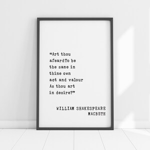 Macbeth Quote Wall Art - &quot;Art Thou Afeard&quot; Shakespeare Framed Print - Mindset Decor - Literary Gift for Readers & Writers