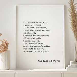 Arte com citações de Alexander Pope - Toda a natureza é apenas arte - Decoração inspiradora com moldura de madeira para amantes de livros - Presente literário e ideia de decoração de parede