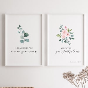 Suas misericórdias são novas a cada manhã, grande é a sua fidelidade, decoração para casa, arte de parede com versículos bíblicos, decoração botânica para casa