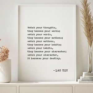 Cytat Lao Tzu Wydruk artystyczny - „Uważaj na swoje myśli” - Dekoracja do samodoskonalenia i motywacji - Inspirująca sztuka ścienna do domu