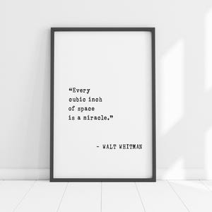 Arte de parede com citação de Walt Whitman - "Cada centímetro cúbico de espaço é um milagre" - Decoração de astronomia, natureza e conservação