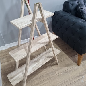 Rustic Cascade Ladder Shelf | 3 Tier Christmas Bookcase | Wooden Organization Racks | Distressed Wooden Furniture | Portable Display