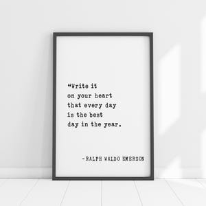 Cita de Ralph Waldo Emerson: escríbela en tu corazón: arte motivador de felicidad: aprovecha el día: decoración de pared enmarcada