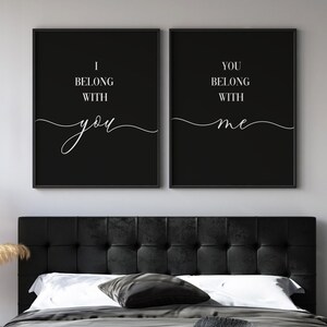 Moldura de madeira minimalista para impressão Eu pertenço a você Você pertenço a mim Conjunto de duas impressões de citações Decoração de quarto Acima da cama Arte Decoração de casa