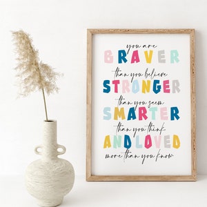 You Are Braver Than You Believe, Art For Kids, Rustic Nursery Art, Literary Print, Nursery Art, Winnie The Pooh Quote, Nursery Wall Decor