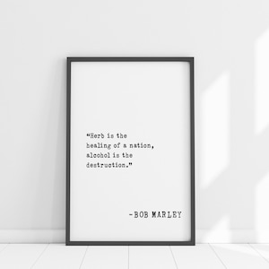 Bob Marley Quote Wall Art: “Herb is the Healing of a Nation” Inspirational framed Decor Gift