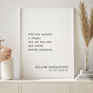 William Shakespeare Gerahmtes Zitat - All the World's a Stage, Inspirational Home Decor, As You Like It, Geschenk für Literaturliebhaber