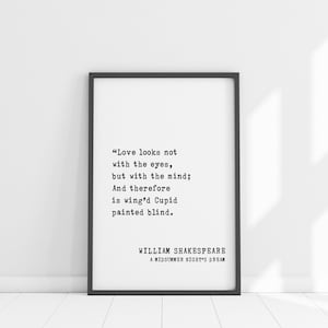 Arte con cita de El sueño de una noche de verano: "El amor no se ve con los ojos", impresión de Shakespeare, decoración de Cupido, regalo para amantes de los libros