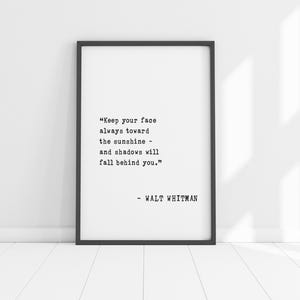 Lámina artística con cita de Walt Whitman: decoración de pared motivacional enmarcada. Mantén la mirada hacia el sol: un regalo inspirador para el hogar y la oficina.