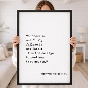 Success Is Not Final Wall Art, Winston Churchill Quote Wood Framed Sign, Motivational Office Decor, Resilience Print, Graduation Gift