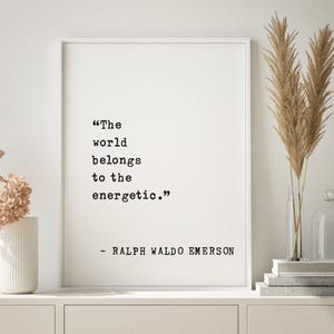 Arte con citas de Ralph Waldo Emerson: Ajetreo, esfuerzo y trabajo duro para emprendedores, éxito empresarial e innovación.