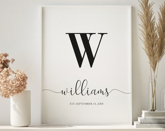 Personalized Printed Wood Family Name Sign With Established Date, Last Name Sign, Wood Family Sign, Farmhouse Monogram Sign
