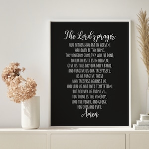 The Lords Prayer Religious Sign, Our Father Who Art In Heaven Sign, Rustic Sign, Christian Wall Art, Black Background Inspirational home art