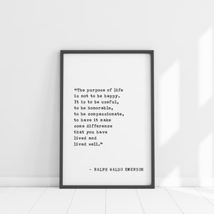 Ralph Waldo Emerson Zitat Poster - Zweck des Lebens, motivierende Wandkunst, Inspirationsdruck, Dekoration & Geschenkidee