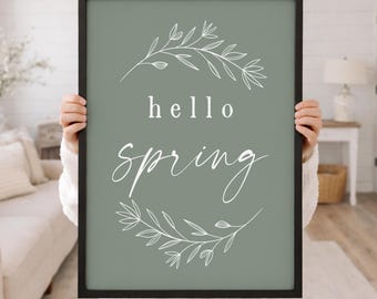 Hello Spring Sign | Spring Wood Framed Sign | Farmhouse Spring Decor | Rustic Wall Art | Signs for Spring