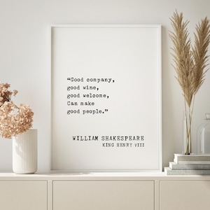 Cartel de bienvenida con cita enmarcada de William Shakespeare, Enrique VIII, vino de buena compañía, regalo de inauguración de la casa para decoración del hogar, acrílico
