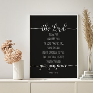 May The Lord Bless You And Keep You Sign, Black Background Christian Wall Decor, Living Room Art, Scripture Numbers 6:24-26