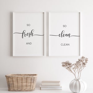 Tão fresco e tão limpo Arte de parede limpa Decoração de banheiro para casa Arte de banheiro infantil Citações Impressões Placas engraçadas de banheiro