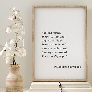 Cuadro enmarcado con cita de Nietzsche: decoración de pared inspiradora "Quien quiera aprender a volar". Regalo motivacional para el hogar o la oficina.