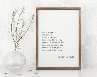 Jeremiah 29:11 Bible Verse Wall Art, Handcrafted Wood Frame, Typewriter Typography