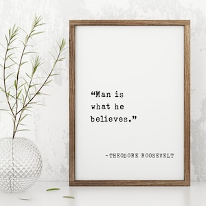 Cita de Antón Chéjov - Obra de arte motivacional enmarcada en madera - "El hombre es lo que cree" - Decoración inspiradora y regalo de meditación