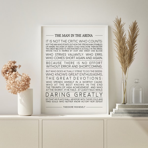 40% OFF The Man in the Arena, Theodore Roosevelt Quote, Inspirational Quote Print, Graduation Gift, Office Decor, Home Decor Christmas Gift