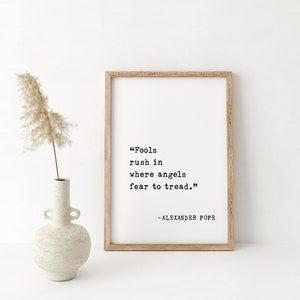 Los tontos se precipitan donde los ángeles temen pisar - Cita de madera - Regalo inspirador de conocimiento y sabiduría - Decoración motivacional para el hogar