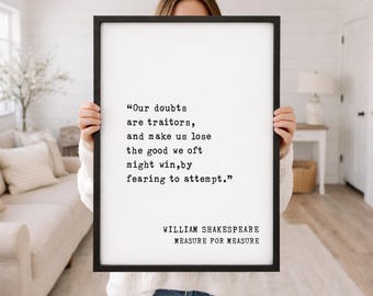 Shakespeare Quote Wall Art, Our Doubts Are Traitors, Measure For Measure Wood Framed Sign, English Teacher Gift, Classroom Decor, Courage