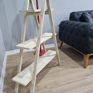 Dark Grey 3-Tier Wooden Ladder Shelf | Rustic A-Frame Bookcase, Farmhouse Decor image 11