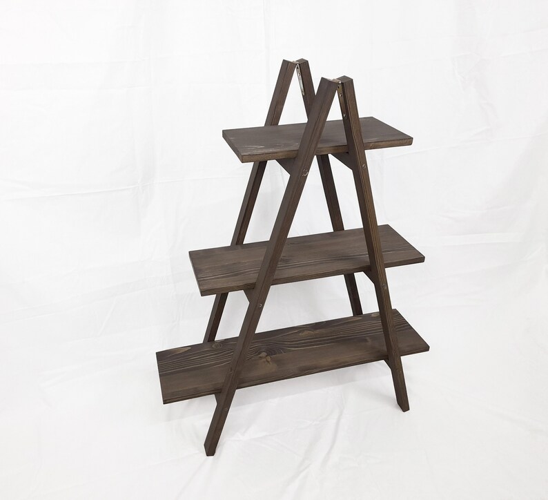 Rustic Cascade Ladder Shelf 3 Tier Bookcase Wooden Etsy