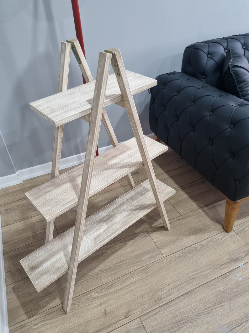 Dark Grey 3-Tier Wooden Ladder Shelf | Rustic A-Frame Bookcase, Farmhouse Decor image 6