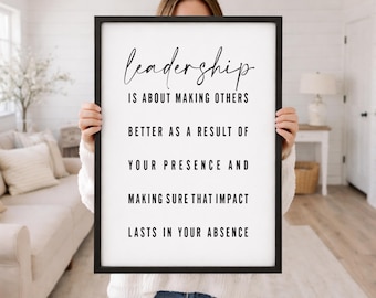 Handcrafted Leadership Quote Print, Rustic Wooden Frame, Office Decor
