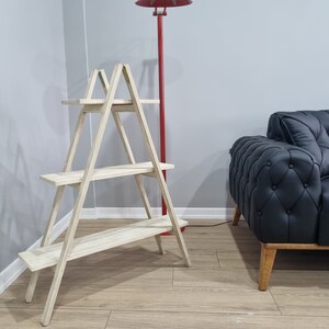 Dark Grey 3-Tier Wooden Ladder Shelf | Rustic A-Frame Bookcase, Farmhouse Decor image 7