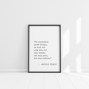 Moldura de madeira com citação de Anatole France - "Conquiste grandes coisas" Motivação Decoração para inspiração empresarial Hustle & Grind