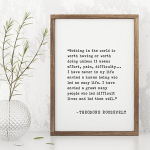 Theodore Roosevelt Zitat Plaque - Inspirierendes Rahmenschild, motivierende Heimdekoration, Erinnerung an Schmerzen