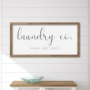 Laundry Co Wood Sign, Minimalist Wooden Laundry Room Sign, Farmhouse Laundry Sign, Rustic Home Decor, Wall Decor