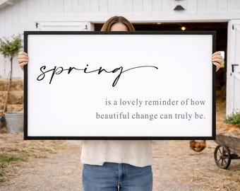 Farmhouse Spring Wood Sign, Rustic Framed Wall Art