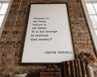 El éxito no es definitivo. Cuadro decorativo de pared con cita de Winston Churchill. Letrero enmarcado en madera. Decoración motivacional para la oficina. Lámina sobre resiliencia. Regalo de graduación.