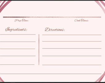 Rose Gold Circle Recipe Card, Printable Recipe Card, Personalized Recipe