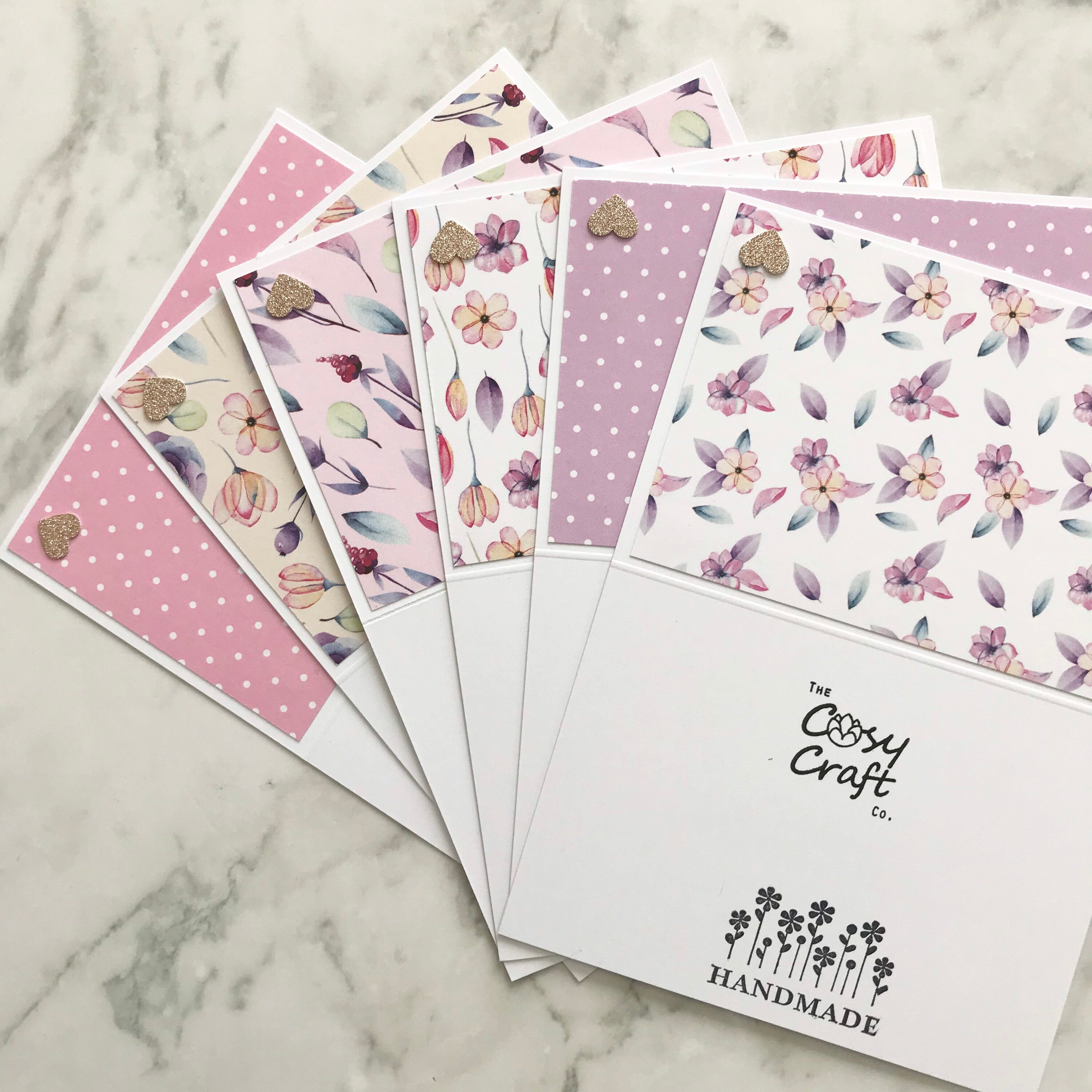 Handmade Floral Note Card Set of 6 Purple and Pink With Rose Etsy UK