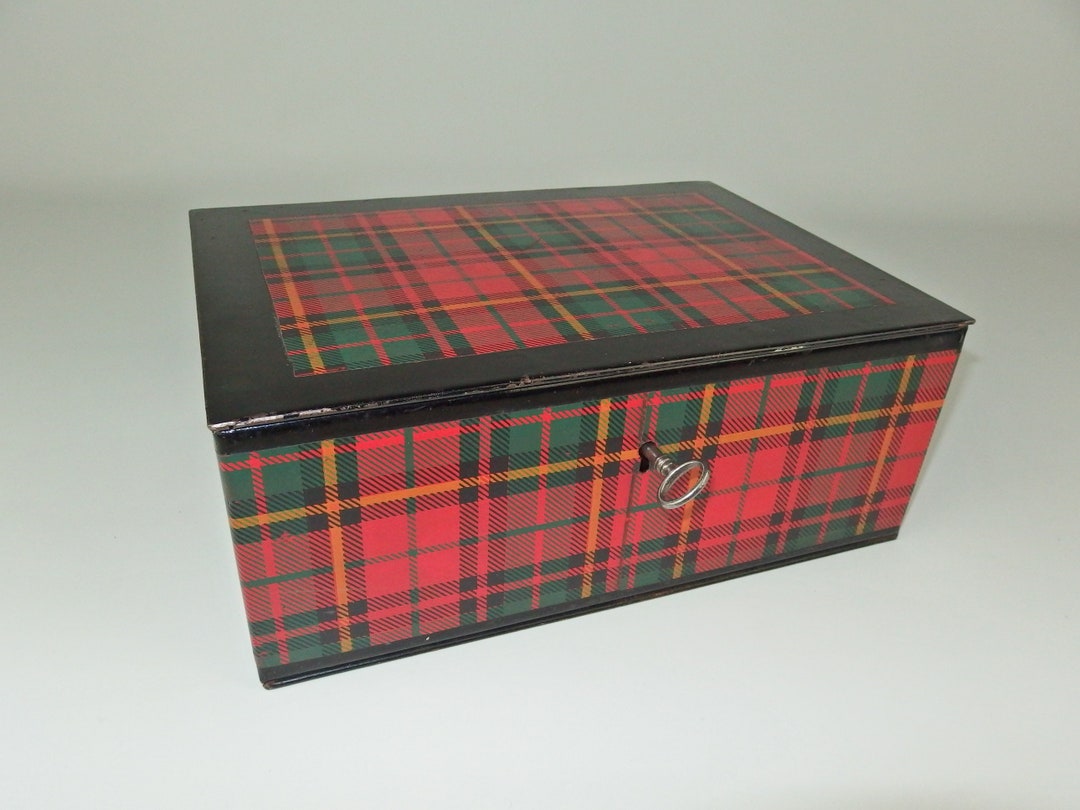 Vintage Metal Money Box // Treasury Box // Tartan Decoration Etsy